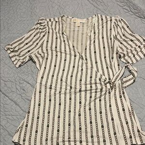 Michael Kors Chain Stripe Wrap Blouse - Black and White